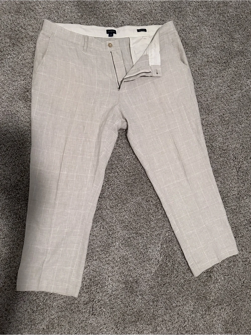 J Crew Straight Linen-Cotton Houndstooth Slacks Men's 38x32 Lightweight Casual